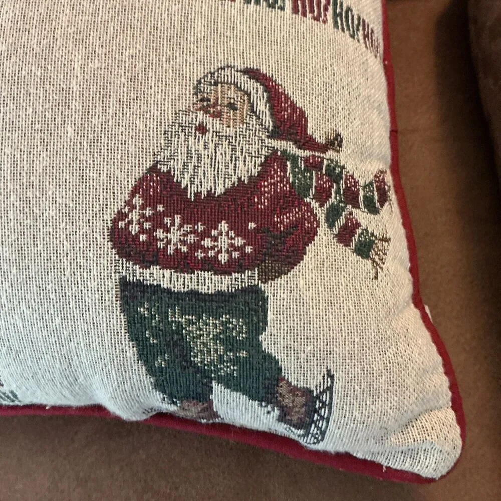 Riverdale Tapestry Throw Pillow Christmas Santa Skiing Fishing Golfing Skating